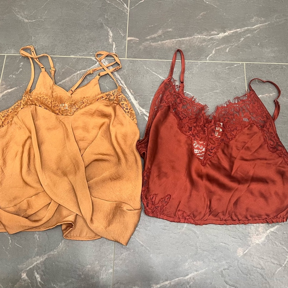 Silk and Lace Camisole Set in Red and Burn Orange